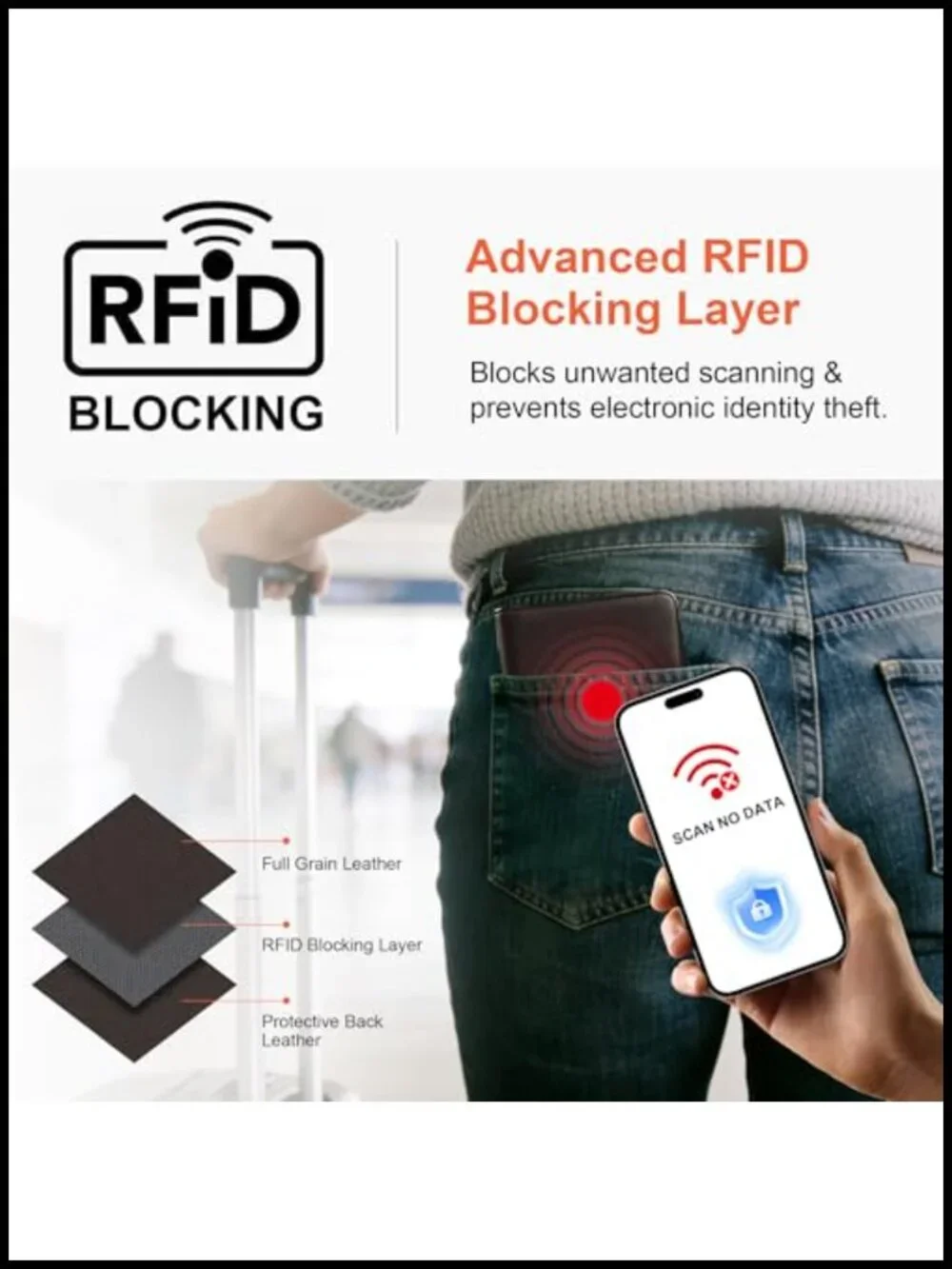 Full-Grain Leather Passport Holder with Hidden AirTag Slot RFID Blocking Travel